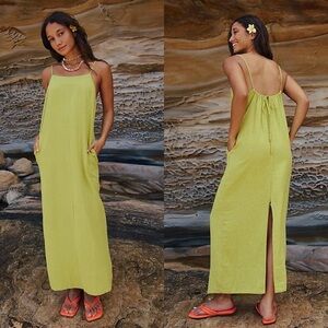 Free People Free-Est Green Linen Blend Maxi Dress, Size L